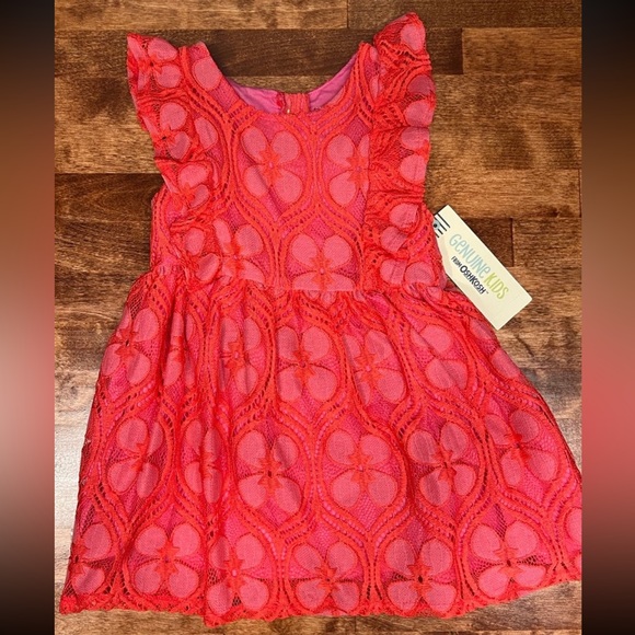 NWT Pink Lace Ruffle-Sleeve Dress 18 Months Osh Kosh’s Genuine Kid, Barbie pink - Picture 3 of 10